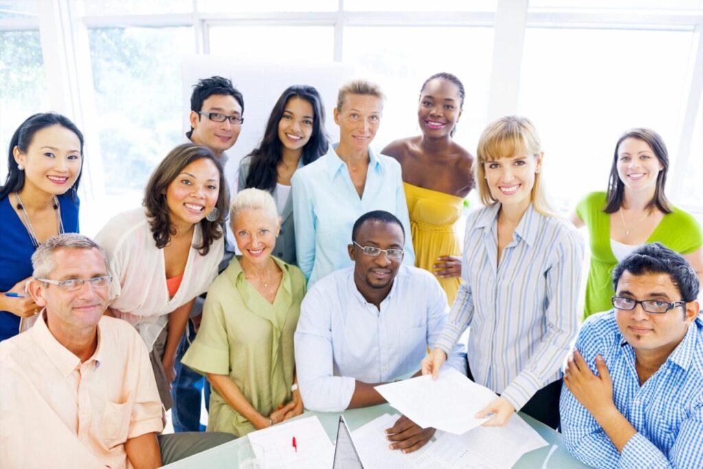 Diverse group of people in a meeting.